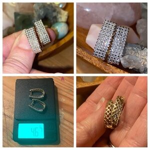 Vintage Custom 10K Yellow Gold 104 Genuine Diamond Four Row Huggie Earrings
